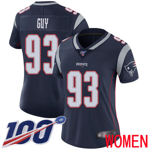 New England Patriots Football #93 100th Limited Navy Blue Women Lawrence Guy Home NFL Jersey